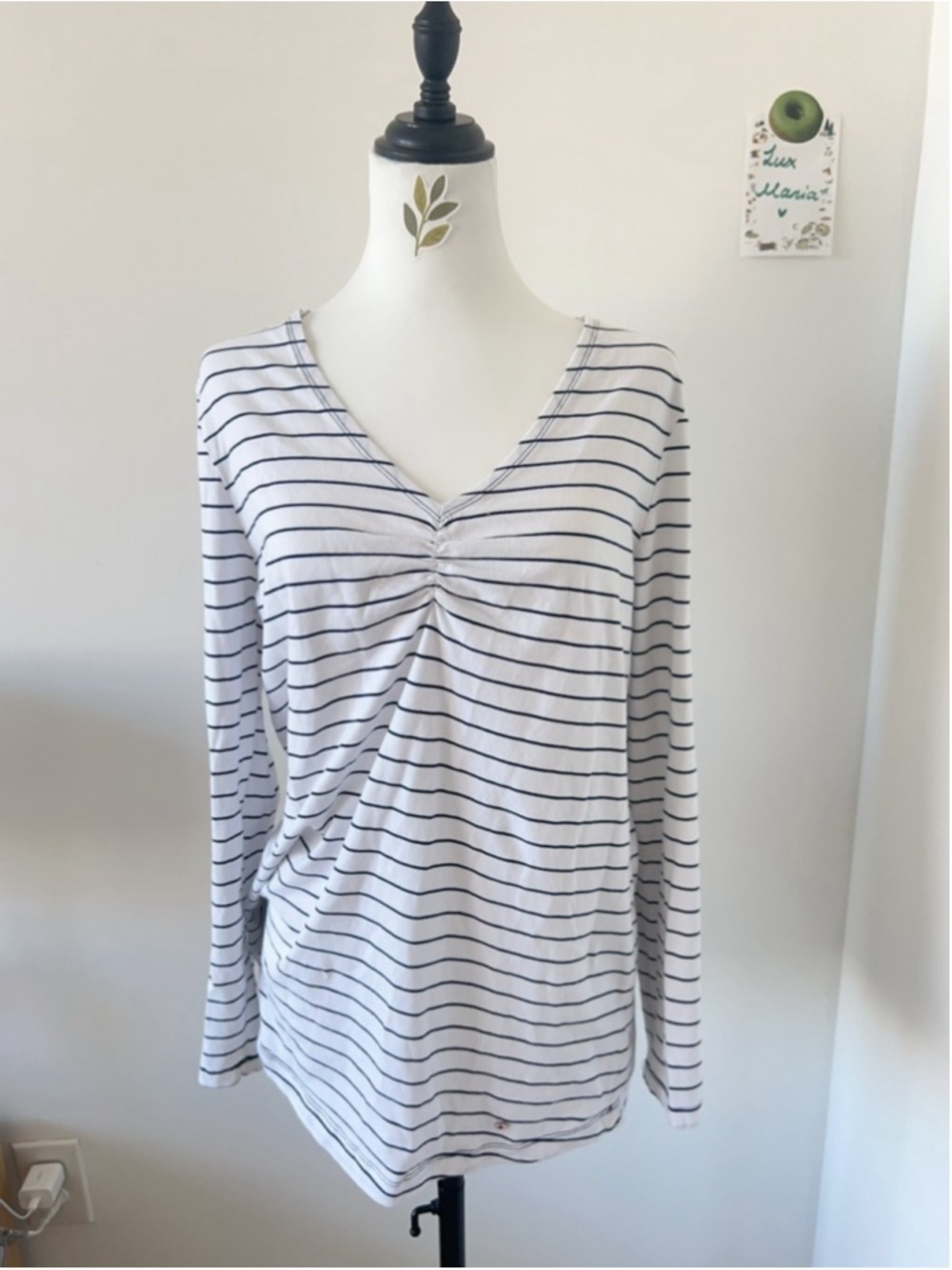 By The Sea Striped Twist Front Long Sleeve Top Nautical Navy L-XL Y2K